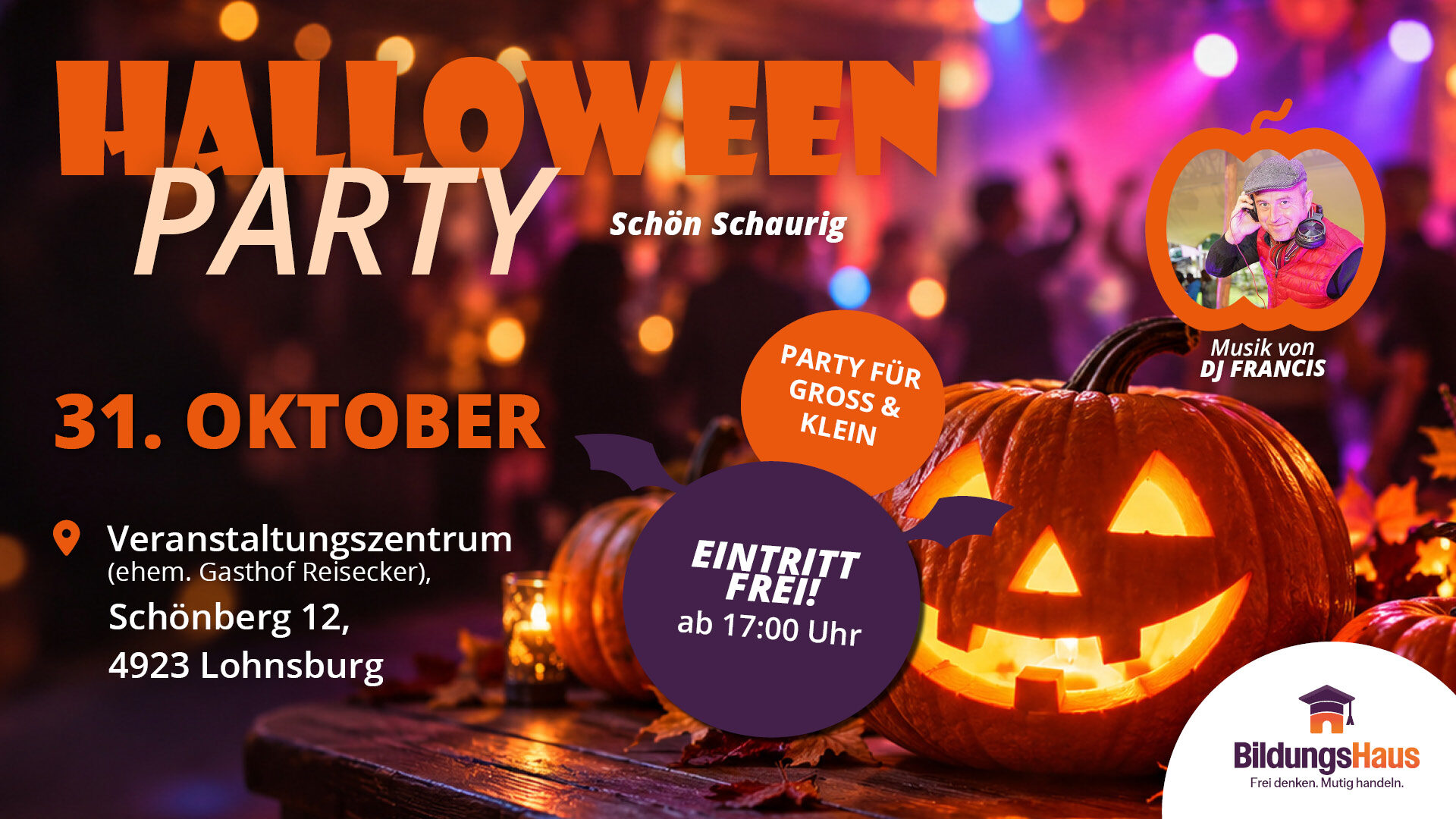 Halloween Party am 31. Oktober 2026 im Bildungshaus Oberösterreich in Lohnsburg