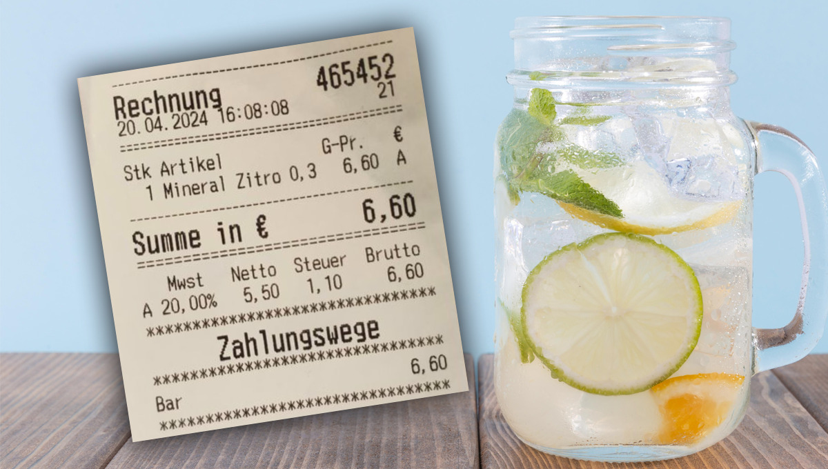 Irre Preisgestaltung macht Gastro-Besuch zum Luxus: 0,3 Liter „Mineral-Zitrone“ um 6,60 Euro