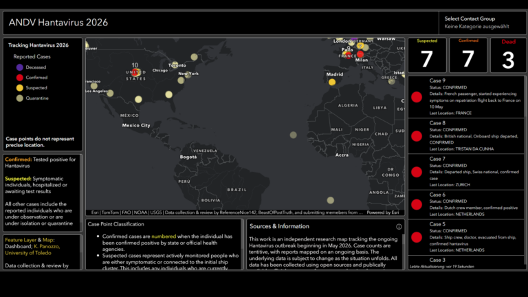 Dashboard des Grauens: eine von vielen Internetseiten, die Panik schüren (Quelle: arcgis.com)